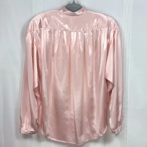 VTG Impressions Pink Satin Long Sleeve Blouse Sz.XL - Picture 3 of 8